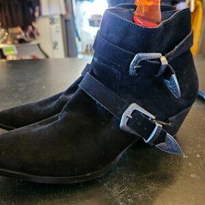 Black short suede Boots with 2 buckles size 9